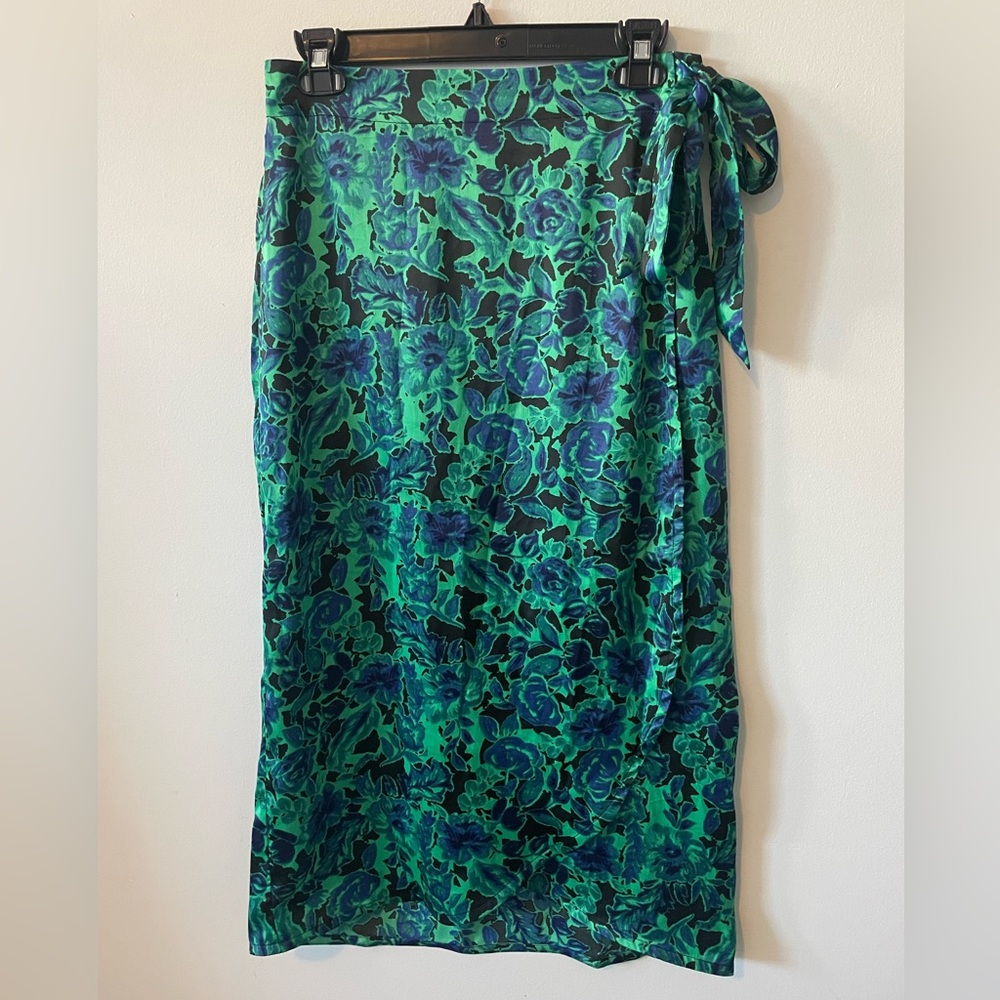 Floral Green and Blue Wrap Skirt